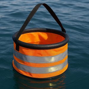 Floating Folding Bucket For Boat Cleaning And Maritime Use With High Visibility Reflective Strips