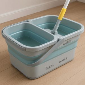 Collapsible Mop Bucket With Dual Compartments For Clean And Dirty Water Separation At Home