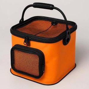 Multifunctional Collapsible Fishing Bucket With Oxygen Pump Hole And Mesh Cover For Live Bait