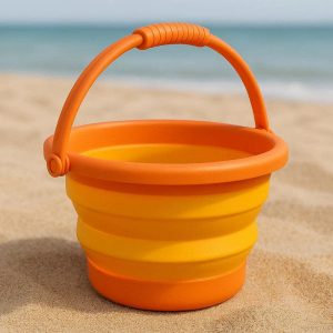 Round Folding Bucket For Kids Beach Play And Sand Castle Building With Flexible Easy Grip Design