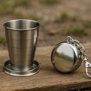 Telescopic Stainless Steel Travel Cup With Keychain Case For Emergency Drinking And Outdoor Camping