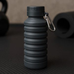 Expandable Silicone Sport Water Bottle With Metal Carabiner For Gym Fitness And Outdoor Hiking